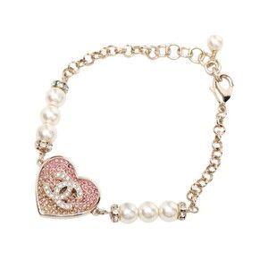 CHANEL Pink Pearl Logo Charm Bracelet